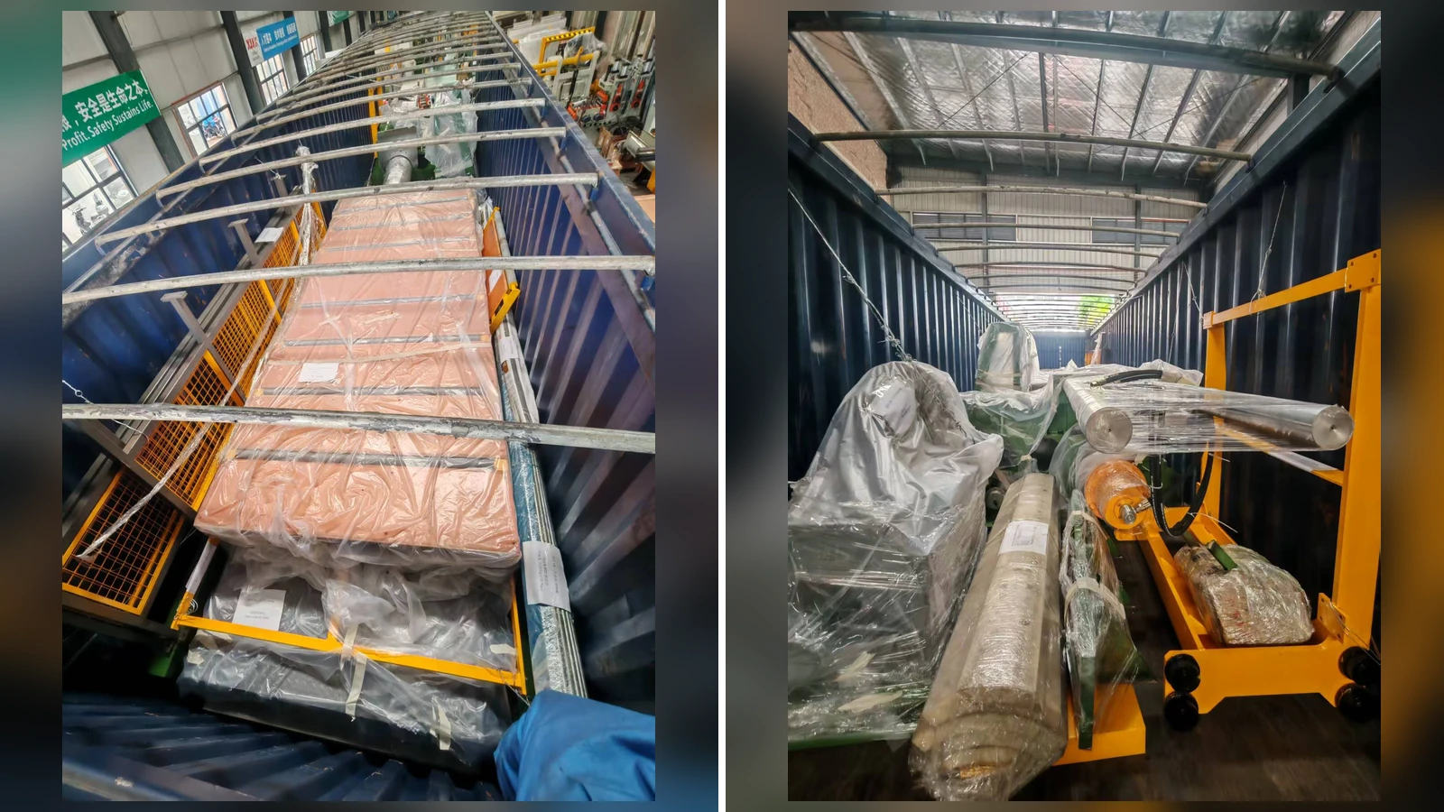 Packaged cut-to-length and slitting line modules ready for container loading