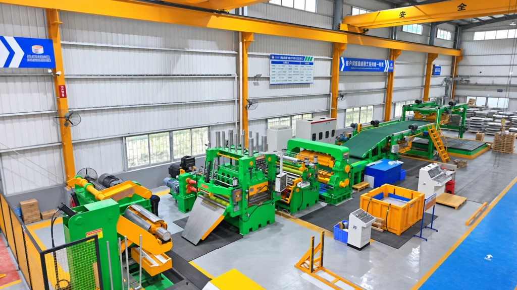Panoramic view of the rotary shear cut to length line