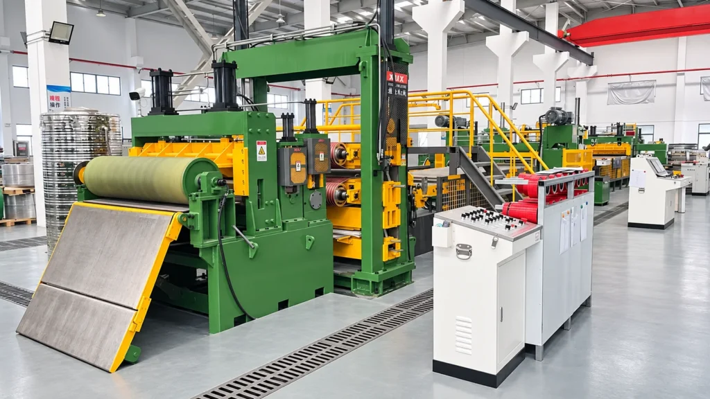heavy gauge slitting line head with tension rolls and operator console