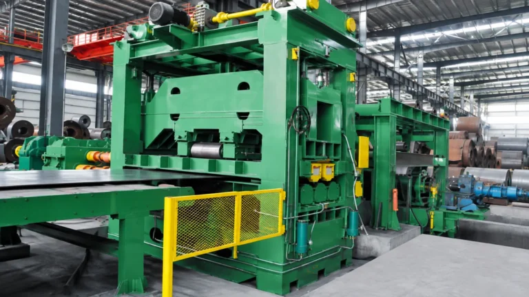 Front view of 25mm x 2200mm extra-thick plate leveling and cut-to-length line