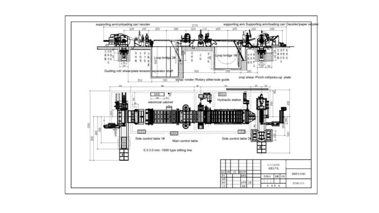 Reference layout drawing for a 0.3-3.0 x 1650 thin-gauge slitting line